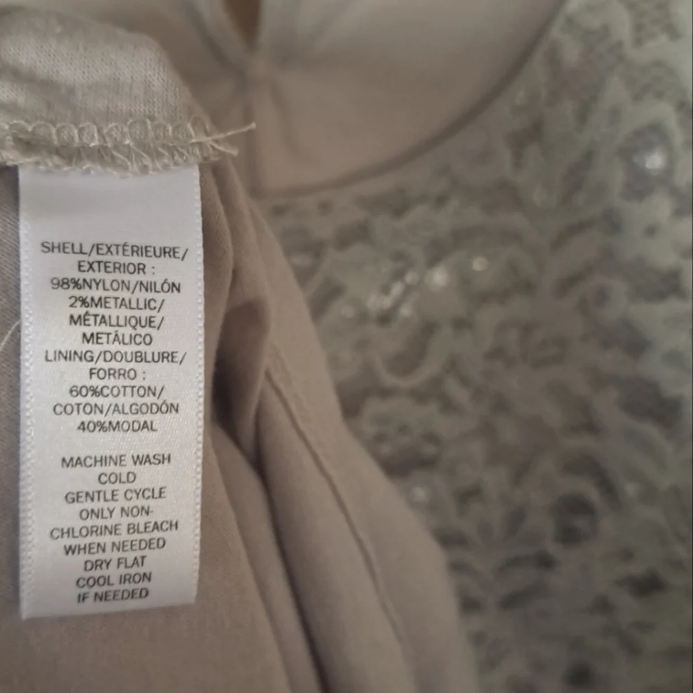 LOFT Lined Lace Overlay Shell Tank Blouse Taupe Gray with Silver accents sz S - Picture 5 of 5